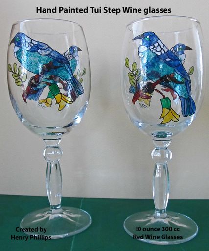 Hand Painted Tui Step Wine glasses 6