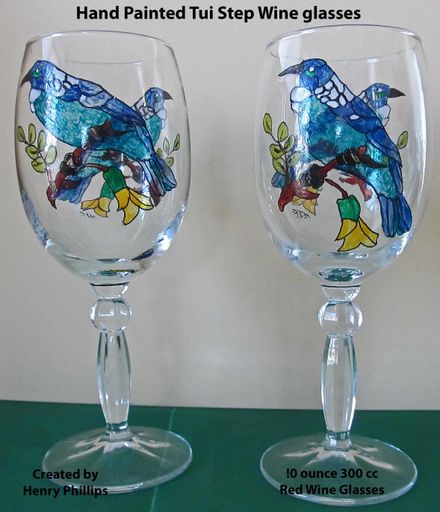 Hand Painted Tui Step Wine glasses 6