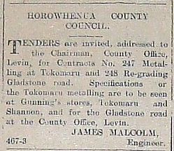 1916 06 May Horowhenua County Council tender - Resource cover image