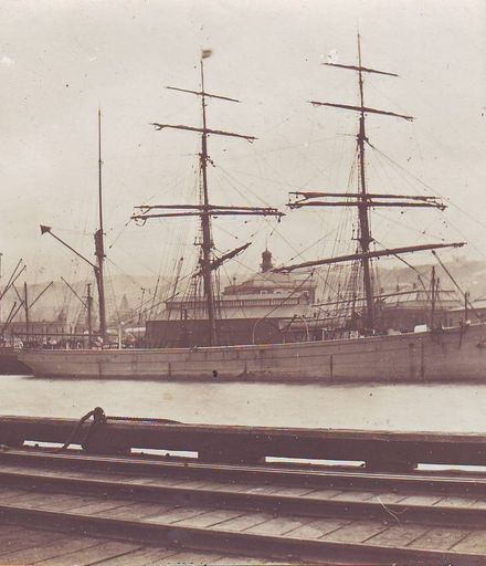 Unidentified 3-masted sailing ship at wharf