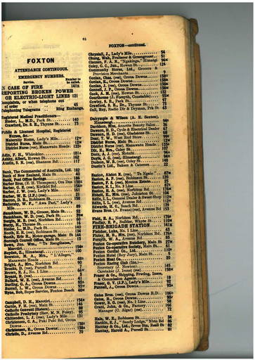 Manawatu 1945 Telephone Directory Foxton page 61
