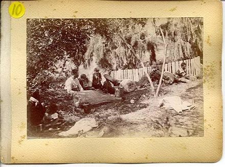 Maori making hinaki // (mounted on reverse) a beach scene