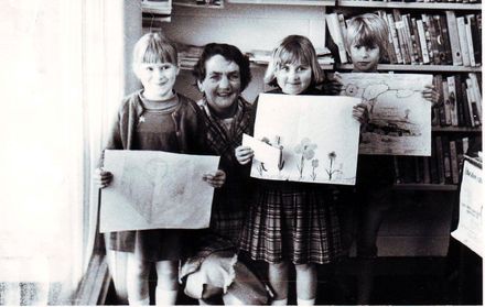 "Storytime" art competition winners with Mrs Jordon, Shannon Library