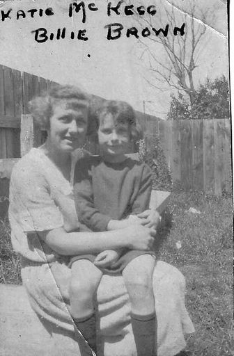 Miss Katie McKegg with Billie Brown sitting on her knees, early 1920's