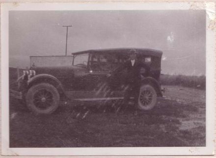 Mr Gimblett standing beside his car (Hudson Super Six), 1924