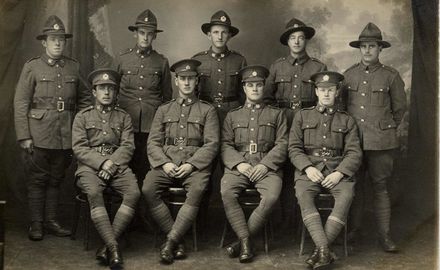 Rhys Jones & 8 young men (unidentified), all in military uniform