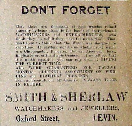 1916 Smith & Sherlaw Watchmakers Oxford Street, Levin - Resource cover image