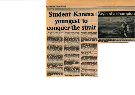 Kapiti Mail 22 feb 1899 Student Karena youngest to conquer the strait - Resource cover image