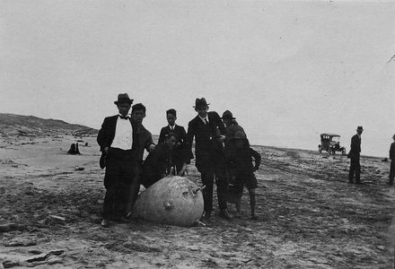 German mine - washed up on beach, 14 Nov 1918