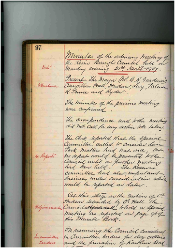 Minutes of Council Meeting - 21 January 1907