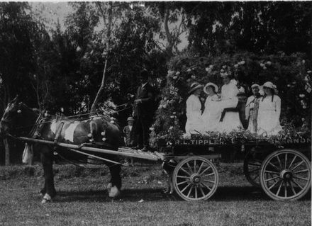 Tippler's Decorated Horse-drawn Wagon for Queen Carnival, early 1900's