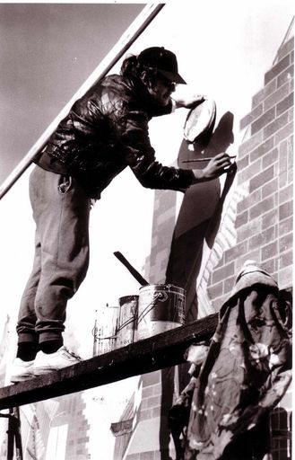 Working on the Whyte's Hotel mural, 1980's-90's