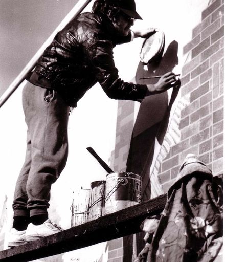 Working on the Whyte's Hotel mural, 1980's-90's
