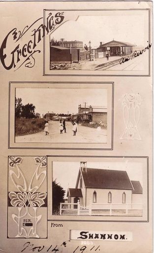 "Greetings from Shannon" Postcard Showing Three Views of Shannon