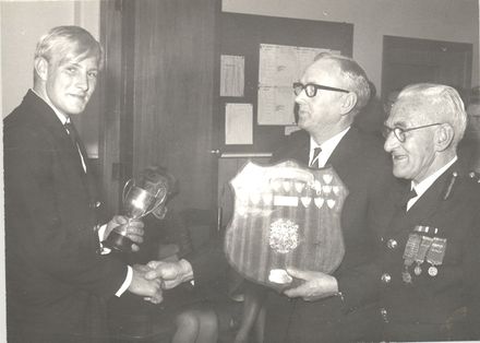 Fireman Rose presented with trophies, 1969
