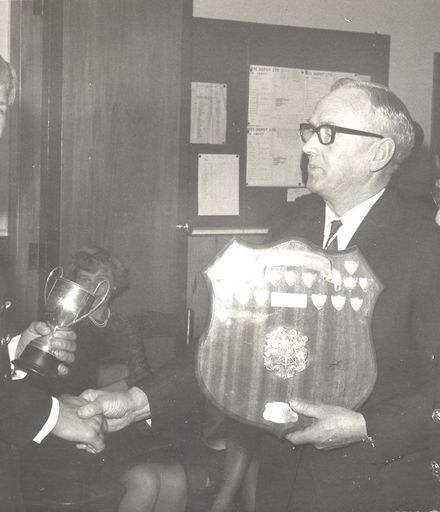 Fireman Rose presented with trophies, 1969
