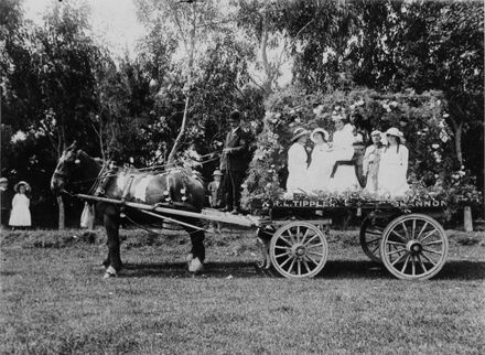 Tippler's Decorated Horse-drawn Wagon for Queen Carnival, early 1900's