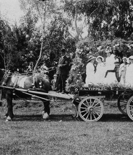 Tippler's Decorated Horse-drawn Wagon for Queen Carnival, early 1900's
