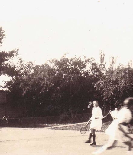 Playing tennis at Foxton courts, 1921