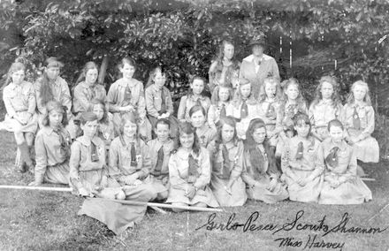 Shannon Girl Peace Scouts and Miss C.J. Harvey (Scoutmistress), 1920's