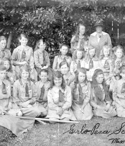 Shannon Girl Peace Scouts and Miss C.J. Harvey (Scoutmistress), 1920's