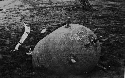 German mine - washed up on beach, 14 Nov 1918