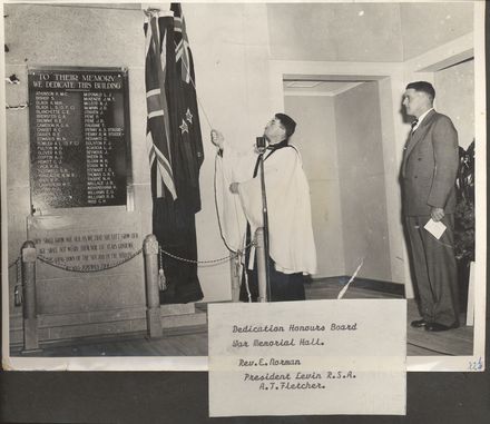 Dedicating honours Board - War Memorial Hall, 1956