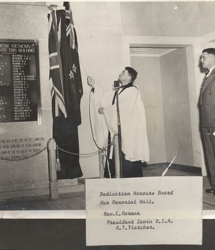 Dedicating honours Board - War Memorial Hall, 1956