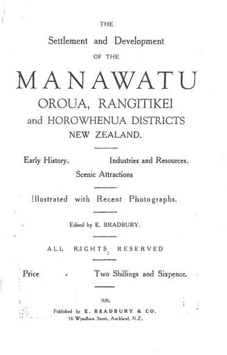 Settlement and Development of the Manawatu, Oroua, Rangitikei and Horowhenua districts 1926 front cover - Resource cover image