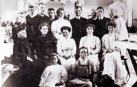 Group of people involved in 'sale of work', Prebyterian Church, early 1900's
