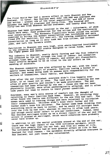 Summary of effects of World War One on Shannon