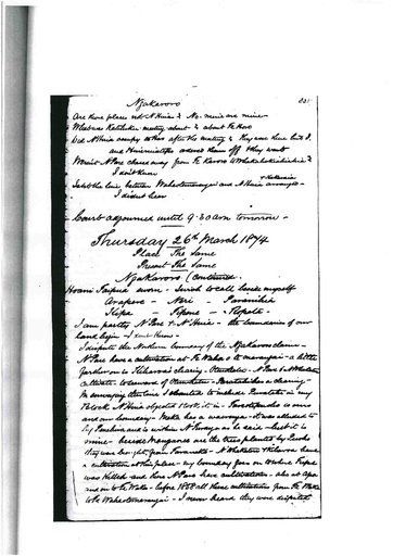 Otaki Maori Land Court Minutebook - 26 March 1874.