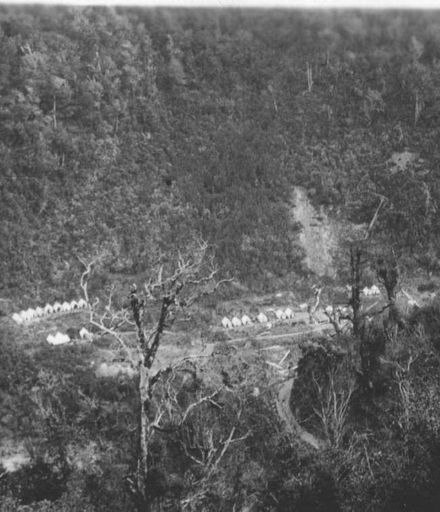 Tempory camp (tents) during repairs at No.2 Dam, Mangahao, 1936