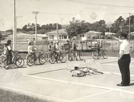Primary school children (unidentified) learning traffic safety