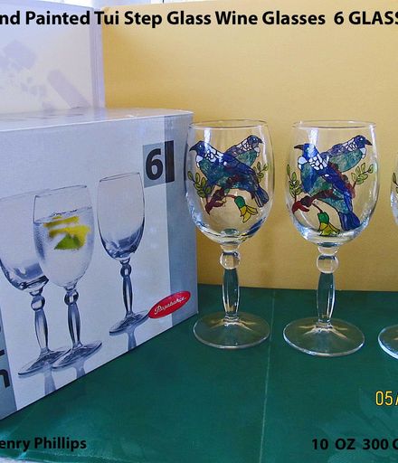 Hand Painted Tui Step Glass Wine Glasses