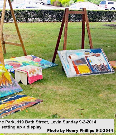 HJP 0427   Art in the Park, 119 Bath Street, Levin Sunday 9-2-2014  A late arrival just setting up a display
