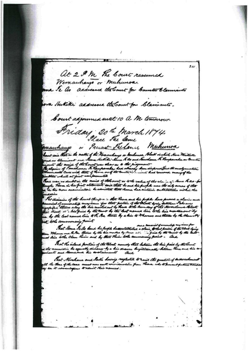 Otaki Maori Land Court Minutebook - 20 March 1874 - Resource cover image