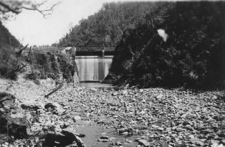 View from downstream to No.2 Dam, Mangahao, 1936