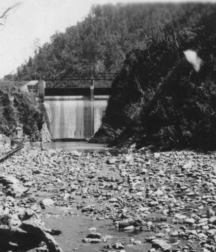 View from downstream to No.2 Dam, Mangahao, 1936