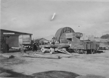 Unloading electrical equipment at Shannon Railway Station, early 1920's
