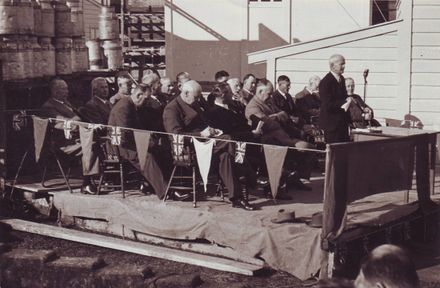 Mr A.J. Gimblet opening expanded dairy factory. 30 June 1955