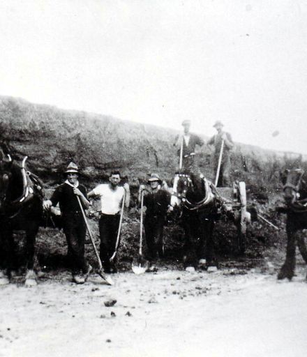 Workmen excavating soil from a cutting, c.1884