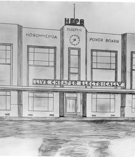 Drawing of H.E.P.B. building, Queen Street, Levin