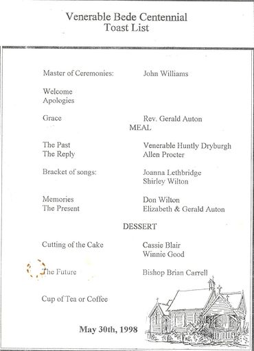 Venerable Bede Centennial Toast List