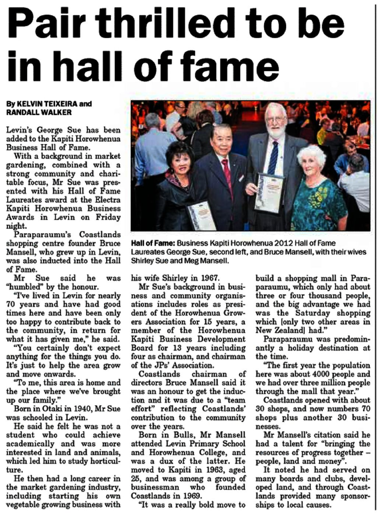 Pair thrilled to be in hall of fame Horowhenua Mail 18 Oct 2012 - Resource cover image
