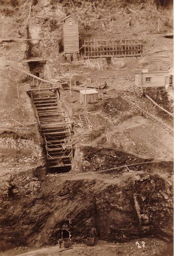 Excavation for dam foundation, Mangahao, 1920's