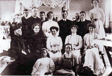 Group of people involved in 'sale of work', Prebyterian Church, early 1900's
