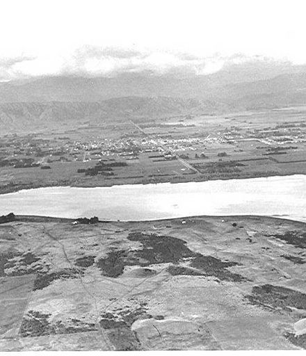 Lake Horowhenua - Aerial view from western side early 1950's