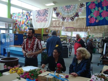 Celebrating Pasifika - Levin Library decked out with quilts and mats 1