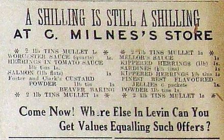 1916 Milne's Store, Levin A Shilling is still a shilling